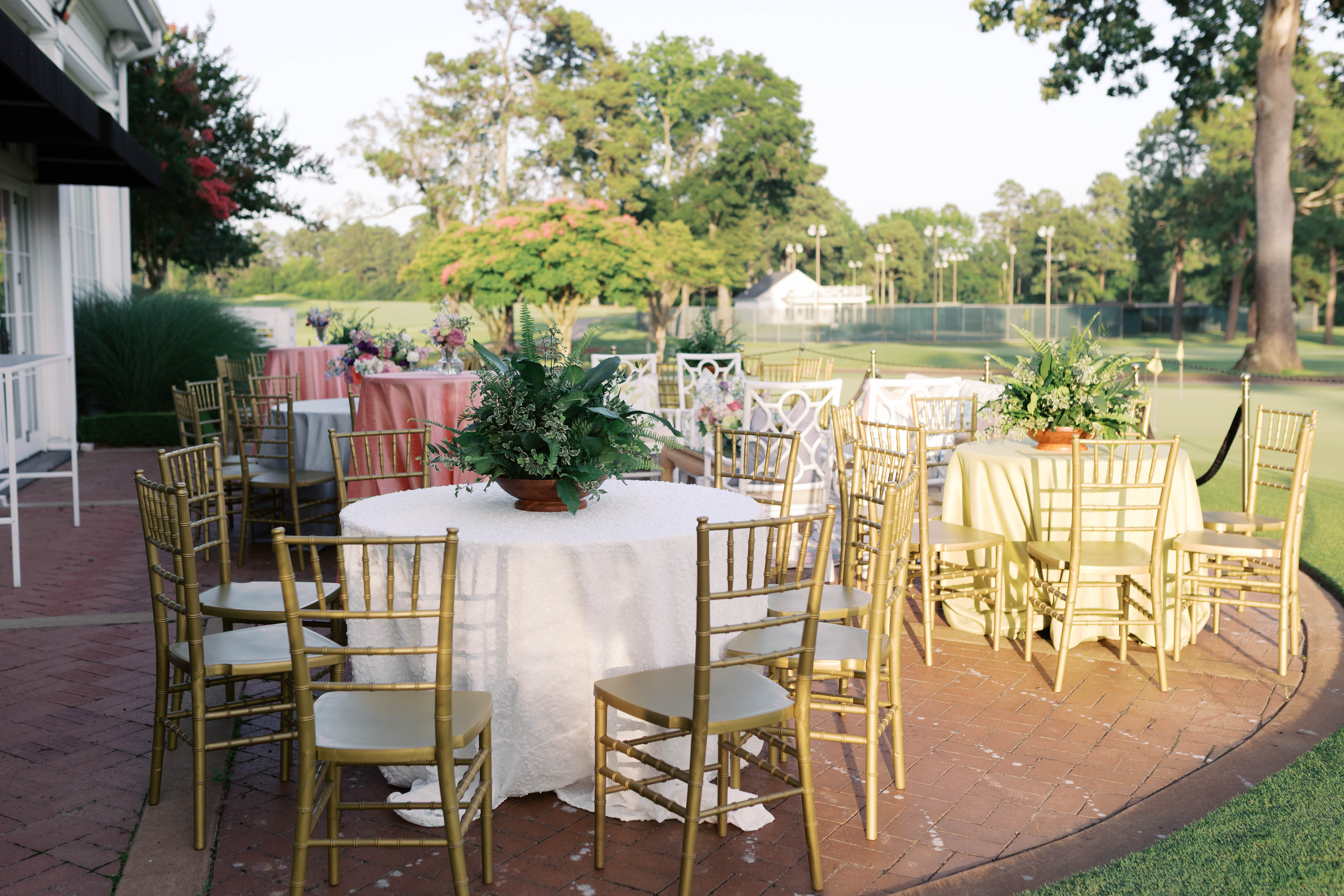 Elegant outdoor event setting by Dot's Event Rentals