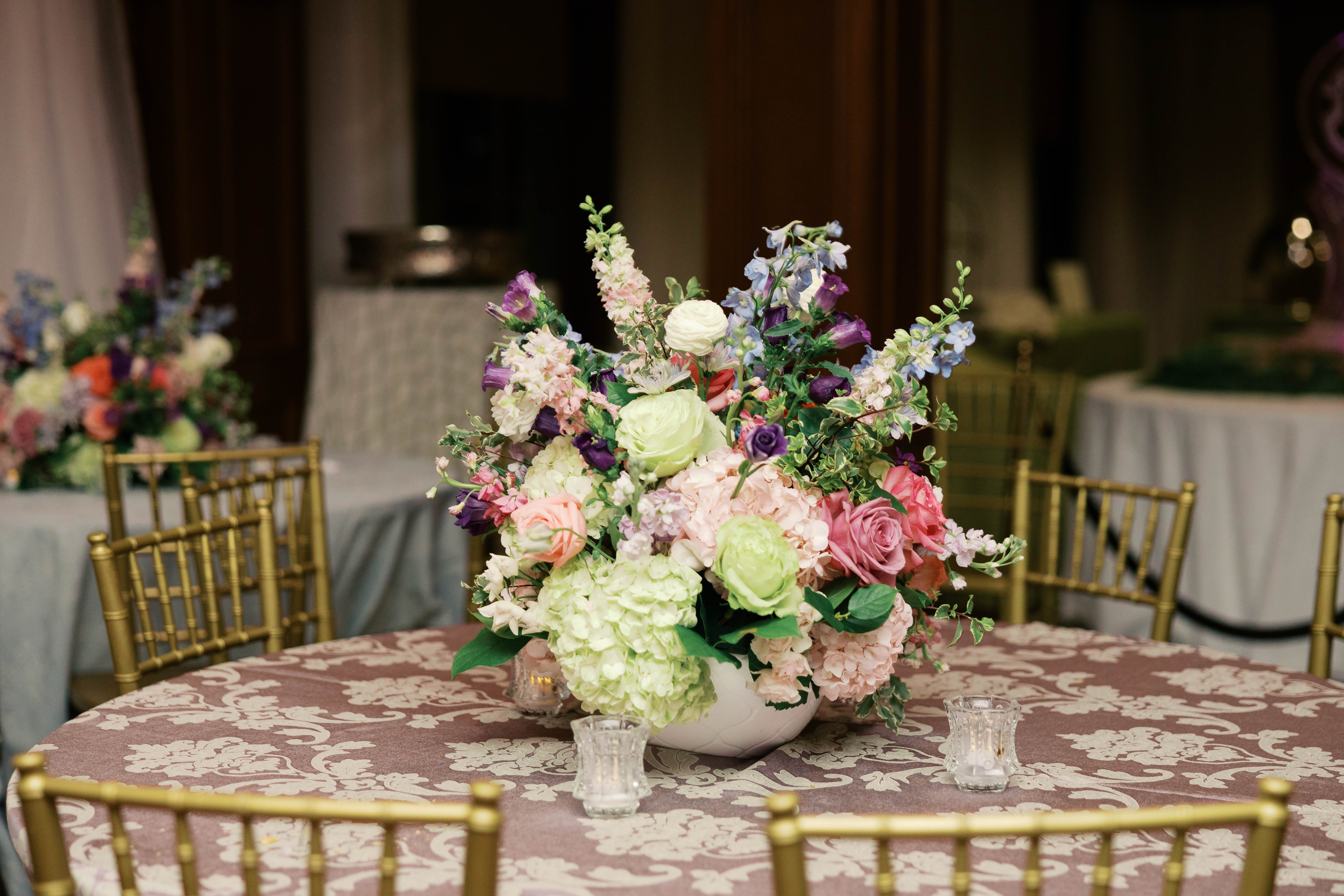 Floral centerpiece and elegant event table