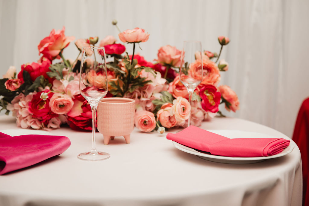 Colorful tablescape featuring Dot's Event Rentals pieces