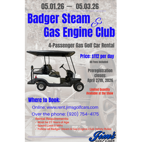 BADGER STEAM & GAS ENGINE CLUB SWAP MEET MAY 1ST-3RD, 2026